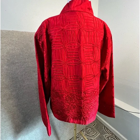 Anage Silk Red Embroidered Dress Jacket Women’s Size XL - Picture 9 of 14